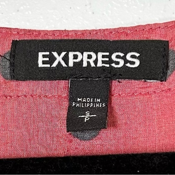 Express Brick Red Sheer Blouse w/ Gray Polka Dots. Buttoned Relaxed Blouse. - Picture 3 of 9